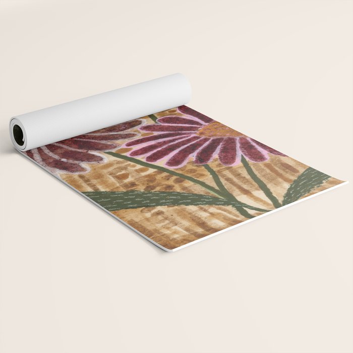 Daisies in Country Field Painting in Burgundy Red Yoga Mat Gallery Image 2