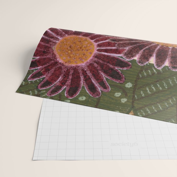 Daisies in Country Field Painting in Burgundy Red Wrapping Paper Gallery Image 2