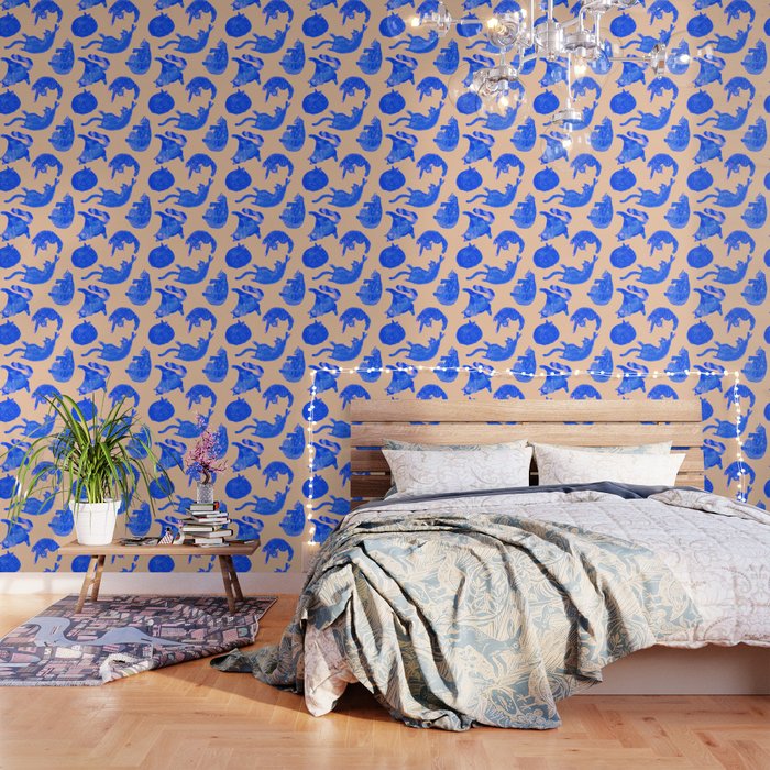 Sleepy Cozy Kitty Cats in Blue & Pink Wallpaper Gallery Image 3