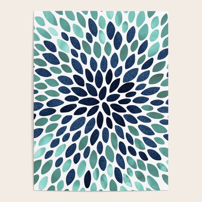 Flower Bloom, Aqua and Navy Poster Gallery Image 4