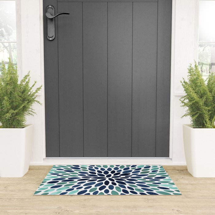 Flower Bloom, Aqua and Navy Welcome Mat Gallery Image 3