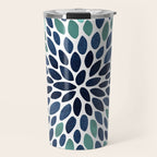 Flower Bloom, Aqua and Navy Travel Mug Gallery Image 1