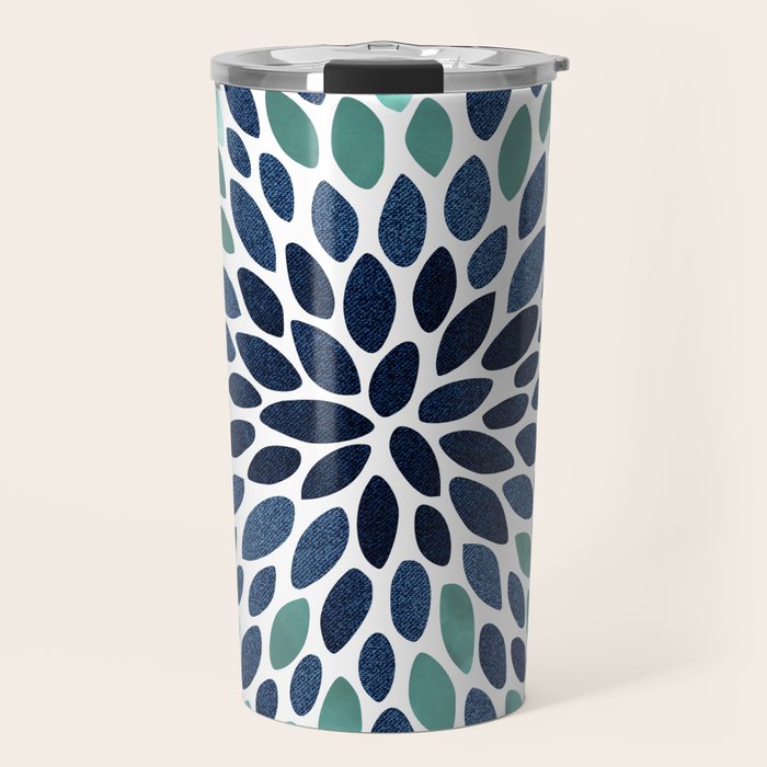 Flower Bloom, Aqua and Navy Travel Mug Gallery Image 1