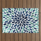Flower Bloom, Aqua and Navy Outdoor Rug Gallery Image 1
