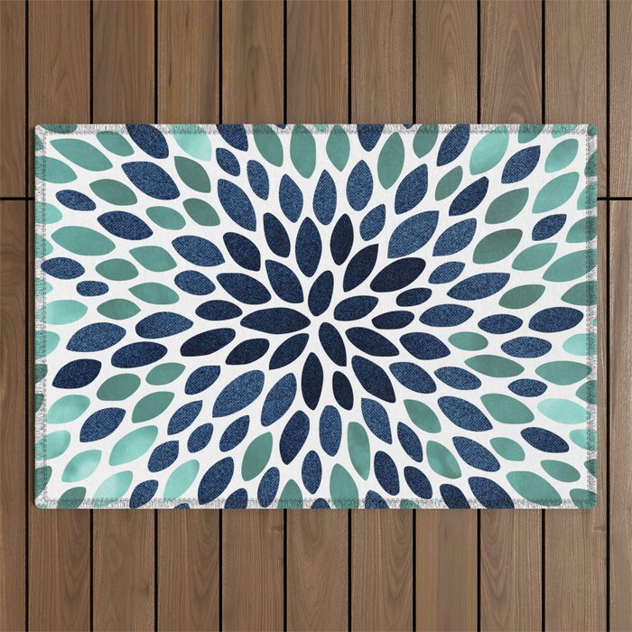 Flower Bloom, Aqua and Navy Outdoor Rug Gallery Image 1