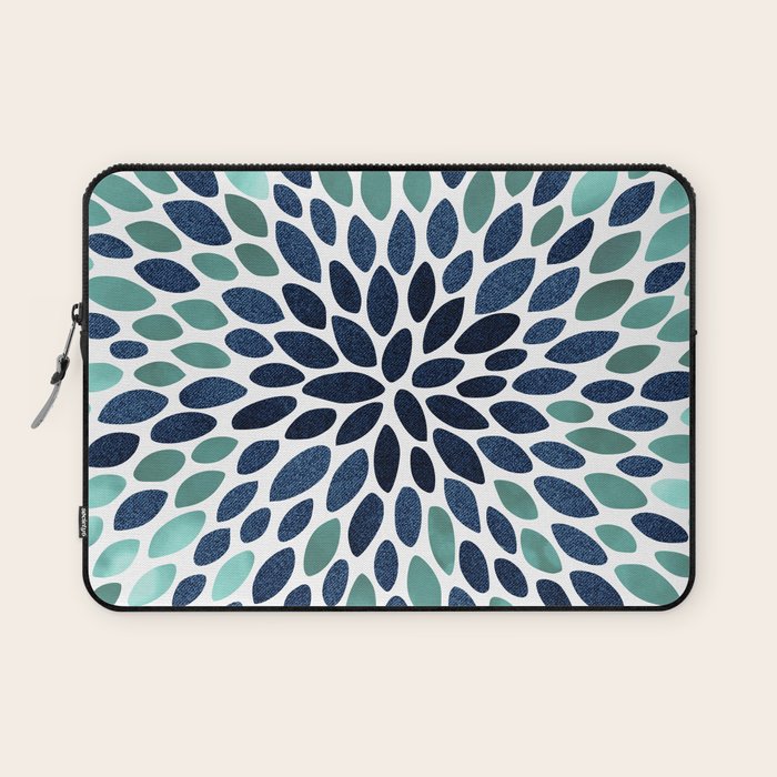 Flower Bloom, Aqua and Navy Laptop Sleeve Gallery Image 1