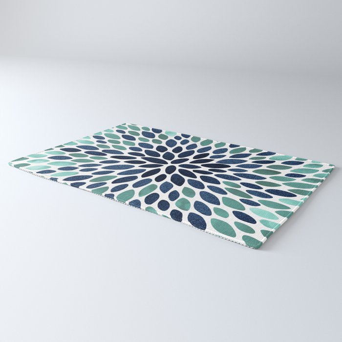 Flower Bloom, Aqua and Navy Rug Gallery Image 3