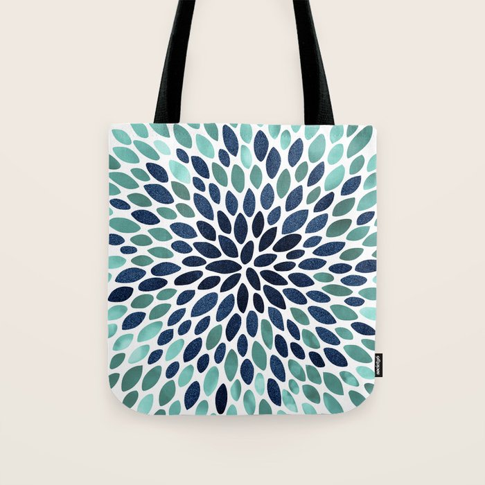 Flower Bloom, Aqua and Navy Tote Bag Gallery Image 1