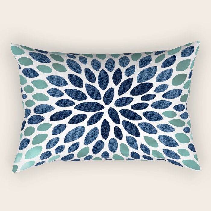 Flower Bloom, Aqua and Navy Rectangular Pillow Gallery Image 1