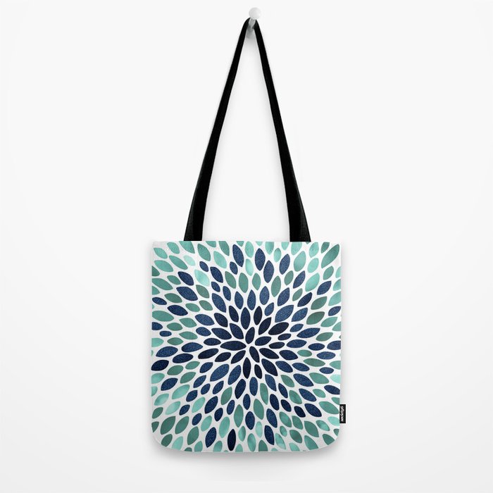 Flower Bloom, Aqua and Navy Tote Bag Gallery Image 2