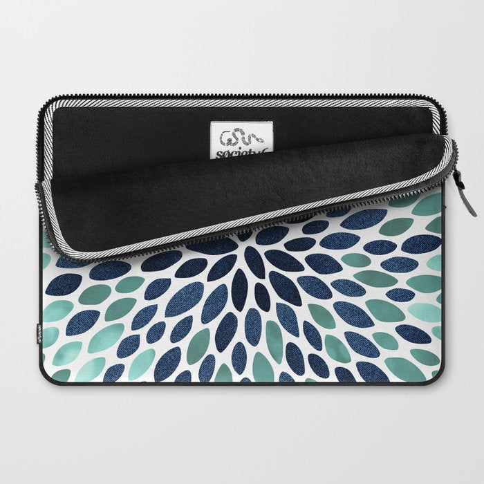 Flower Bloom, Aqua and Navy Laptop Sleeve Gallery Image 2