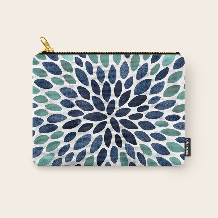 Flower Bloom, Aqua and Navy Carry All Pouch Gallery Image 1