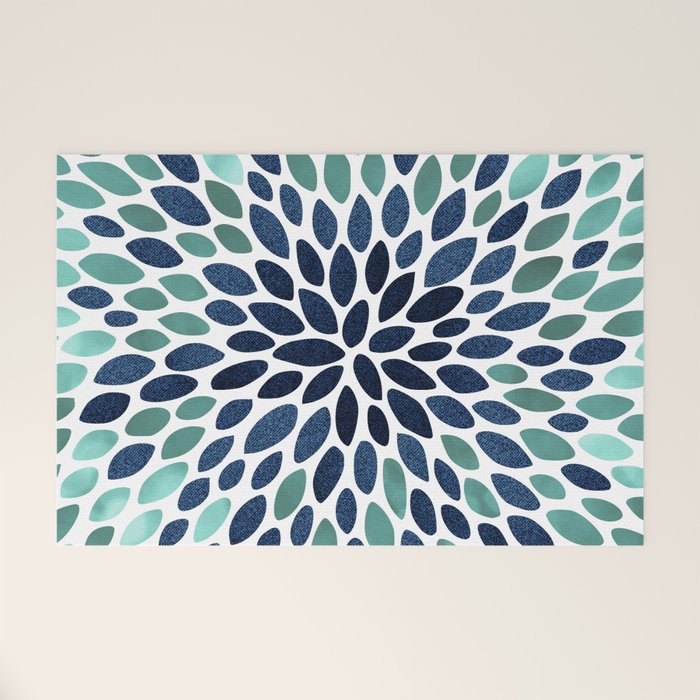 Flower Bloom, Aqua and Navy Welcome Mat Gallery Image 1