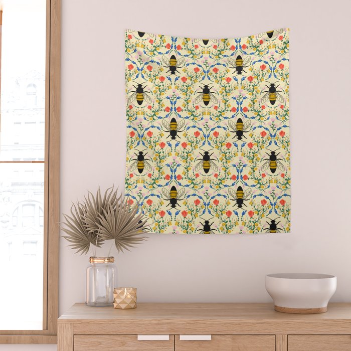 Bee Garden - Cream Wall Tapestry Gallery Image 2