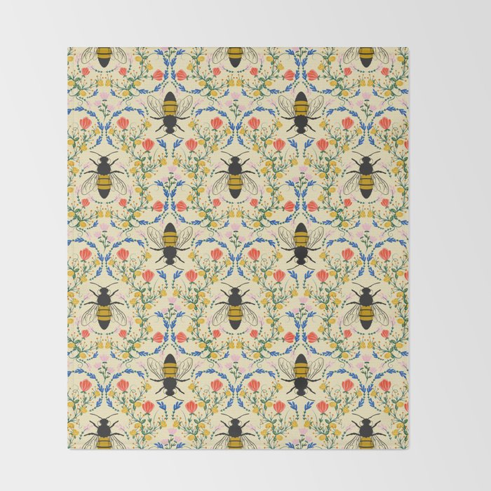 Bee Garden - Cream Throw Blanket Gallery Image 2