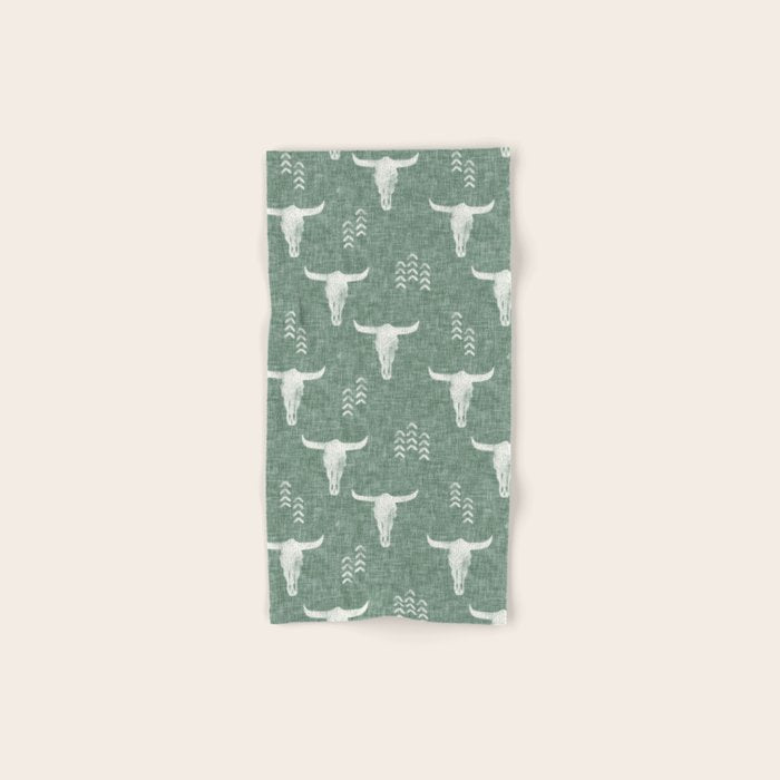 desert skulls - southwest cow skulls on sage Bath Towel Gallery Image 1