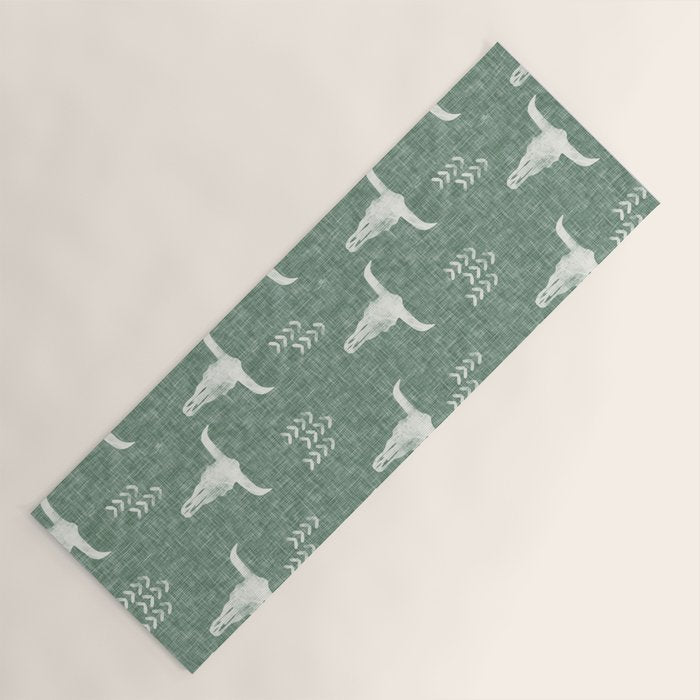 desert skulls - southwest cow skulls on sage Yoga Mat Gallery Image 1