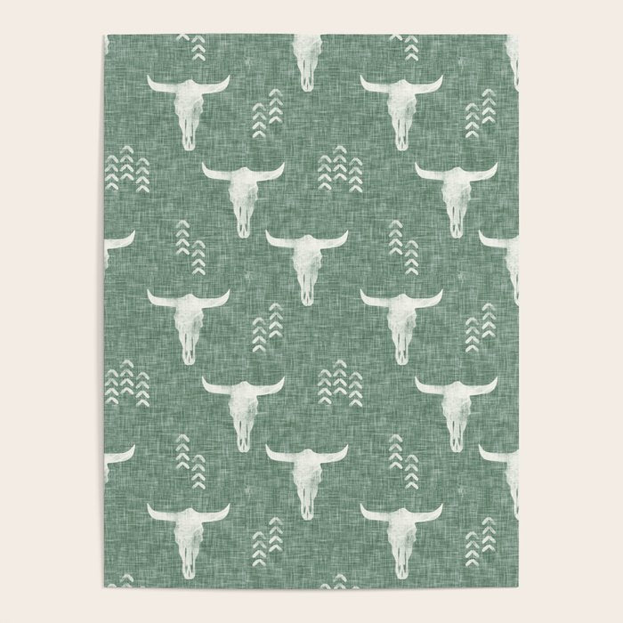 desert skulls - southwest cow skulls on sage Poster Gallery Image 4