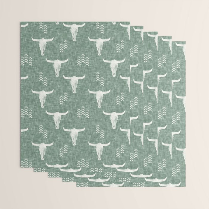 desert skulls - southwest cow skulls on sage Wrapping Paper Gallery Image 3