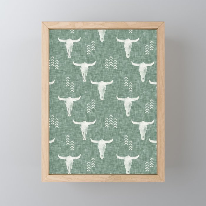 desert skulls - southwest cow skulls on sage Mini Art Print Gallery Image 1