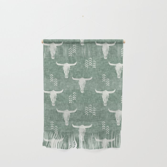 desert skulls - southwest cow skulls on sage Wall Hanging Gallery Image 1