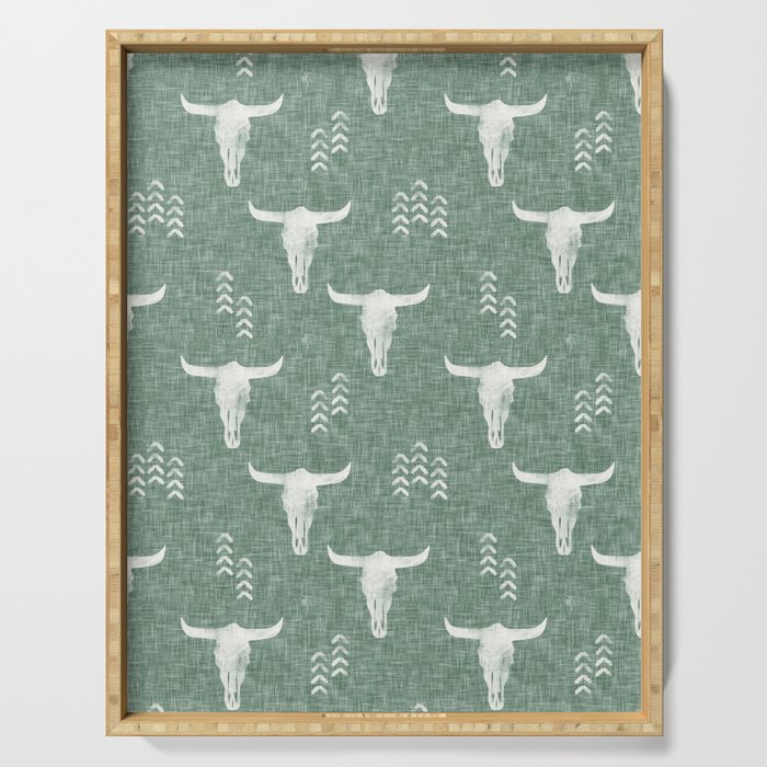 desert skulls - southwest cow skulls on sage Serving Tray Gallery Image 1