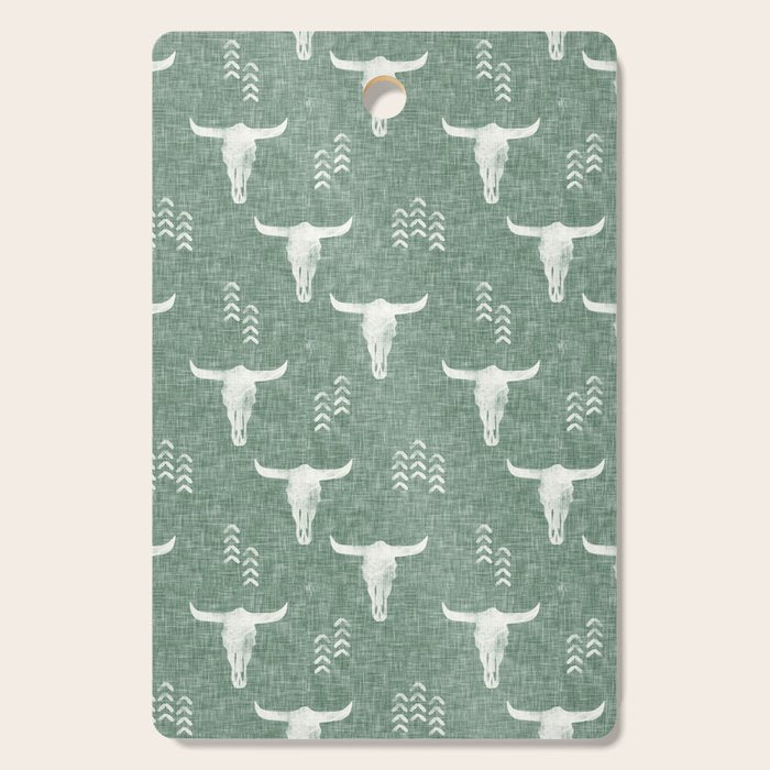 desert skulls - southwest cow skulls on sage Cutting Board Gallery Image 1