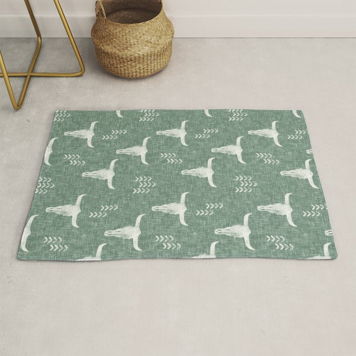 desert skulls - southwest cow skulls on sage Rug Gallery Image 1