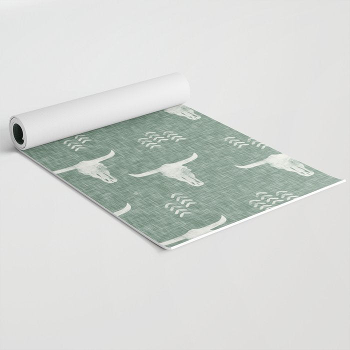 desert skulls - southwest cow skulls on sage Yoga Mat Gallery Image 2