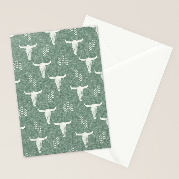 desert skulls - southwest cow skulls on sage Stationery Card Gallery Image 2