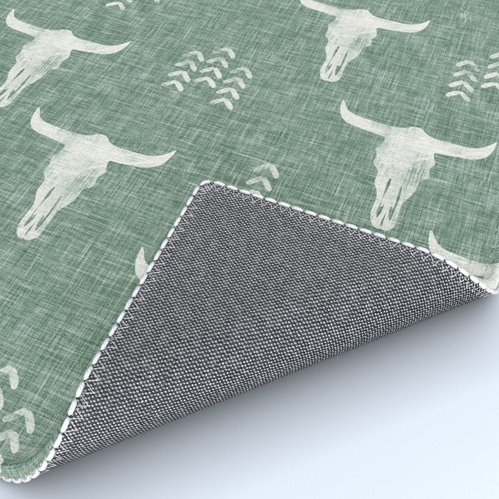 desert skulls - southwest cow skulls on sage Rug Gallery Image 4