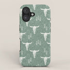 desert skulls - southwest cow skulls on sage iPhone Case Gallery Image 1