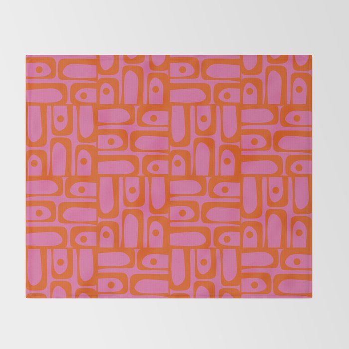 Mid Century Modern Piquet Abstract Geometric Multi Pattern Hot Pink and Red-Orange Throw Blanket Gallery Image 2