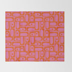 Mid Century Modern Piquet Abstract Geometric Multi Pattern Hot Pink and Red-Orange Throw Blanket Gallery Image 2