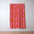 Mid Century Modern Piquet Abstract Geometric Multi Pattern Hot Pink and Red-Orange Window Curtain Gallery Image 3
