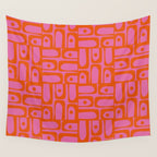 Mid Century Modern Piquet Abstract Geometric Multi Pattern Hot Pink and Red-Orange Wall Tapestry Gallery Image 4