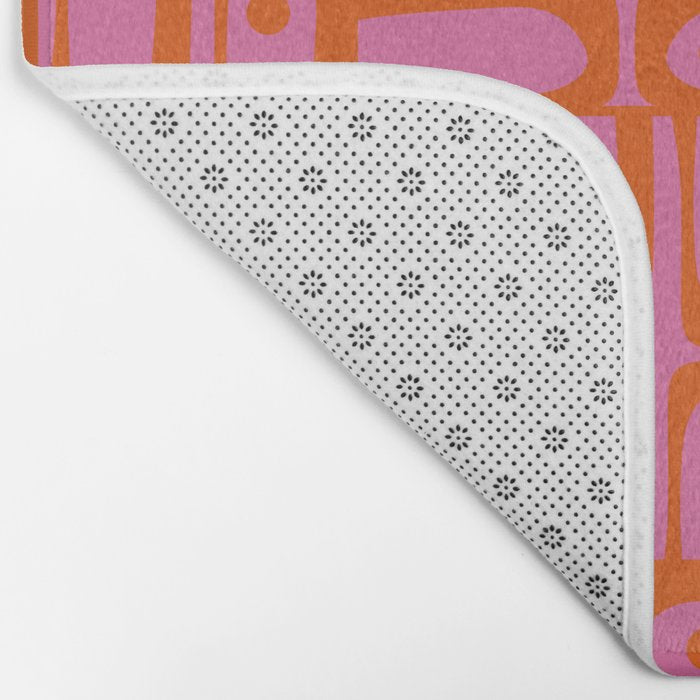 Mid Century Modern Piquet Abstract Geometric Multi Pattern Hot Pink and Red-Orange Bath Mat Gallery Image 2