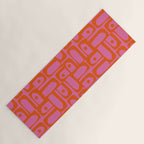 Mid Century Modern Piquet Abstract Geometric Multi Pattern Hot Pink and Red-Orange Yoga Mat Gallery Image 1