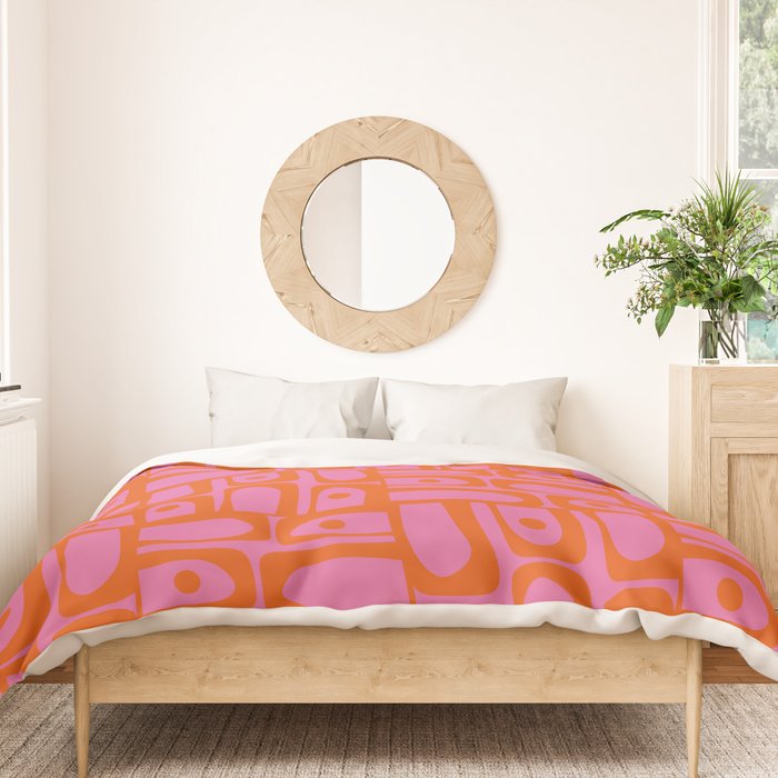 Mid Century Modern Piquet Abstract Geometric Multi Pattern Hot Pink and Red-Orange Duvet Cover Gallery Image 3