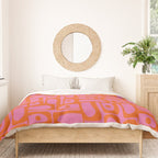 Mid Century Modern Piquet Abstract Geometric Multi Pattern Hot Pink and Red-Orange Duvet Cover Gallery Image 3