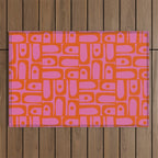 Mid Century Modern Piquet Abstract Geometric Multi Pattern Hot Pink and Red-Orange Outdoor Rug Gallery Image 1