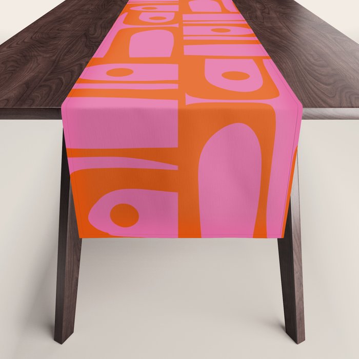 Mid Century Modern Piquet Abstract Geometric Multi Pattern Hot Pink and Red-Orange Table Runner Gallery Image 1