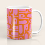 Mid Century Modern Piquet Abstract Geometric Multi Pattern Hot Pink and Red-Orange Coffee Mug Gallery Image 1