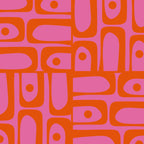 Mid Century Modern Piquet Abstract Geometric Multi Pattern Hot Pink and Red-Orange Coffee Mug Gallery Image 2