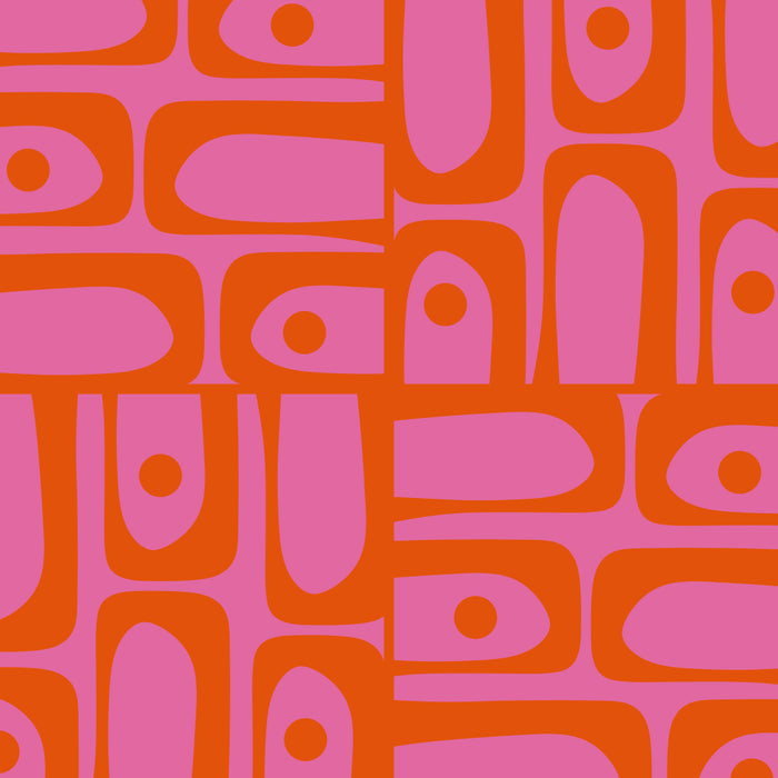 Mid Century Modern Piquet Abstract Geometric Multi Pattern Hot Pink and Red-Orange Coffee Mug Gallery Image 2