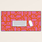Mid Century Modern Piquet Abstract Geometric Multi Pattern Hot Pink and Red-Orange Desk Mat Gallery Image 1