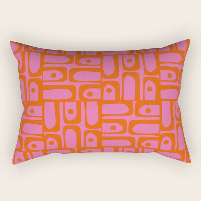 Mid Century Modern Piquet Abstract Geometric Multi Pattern Hot Pink and Red-Orange Rectangular Pillow Gallery Image 2