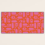 Mid Century Modern Piquet Abstract Geometric Multi Pattern Hot Pink and Red-Orange Desk Mat Gallery Image 3