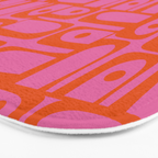 Mid Century Modern Piquet Abstract Geometric Multi Pattern Hot Pink and Red-Orange Bath Mat Gallery Image 3