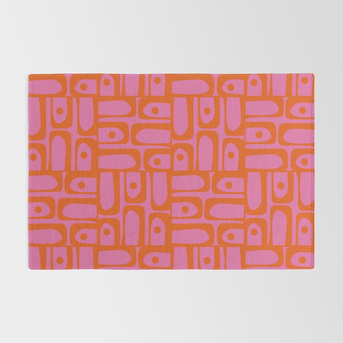 Mid Century Modern Piquet Abstract Geometric Multi Pattern Hot Pink and Red-Orange Rug Gallery Image 2